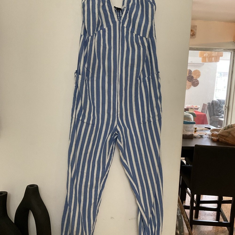 Striped Blue and White Women's Jumpsuit